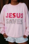 Jesus saves mockneck pink