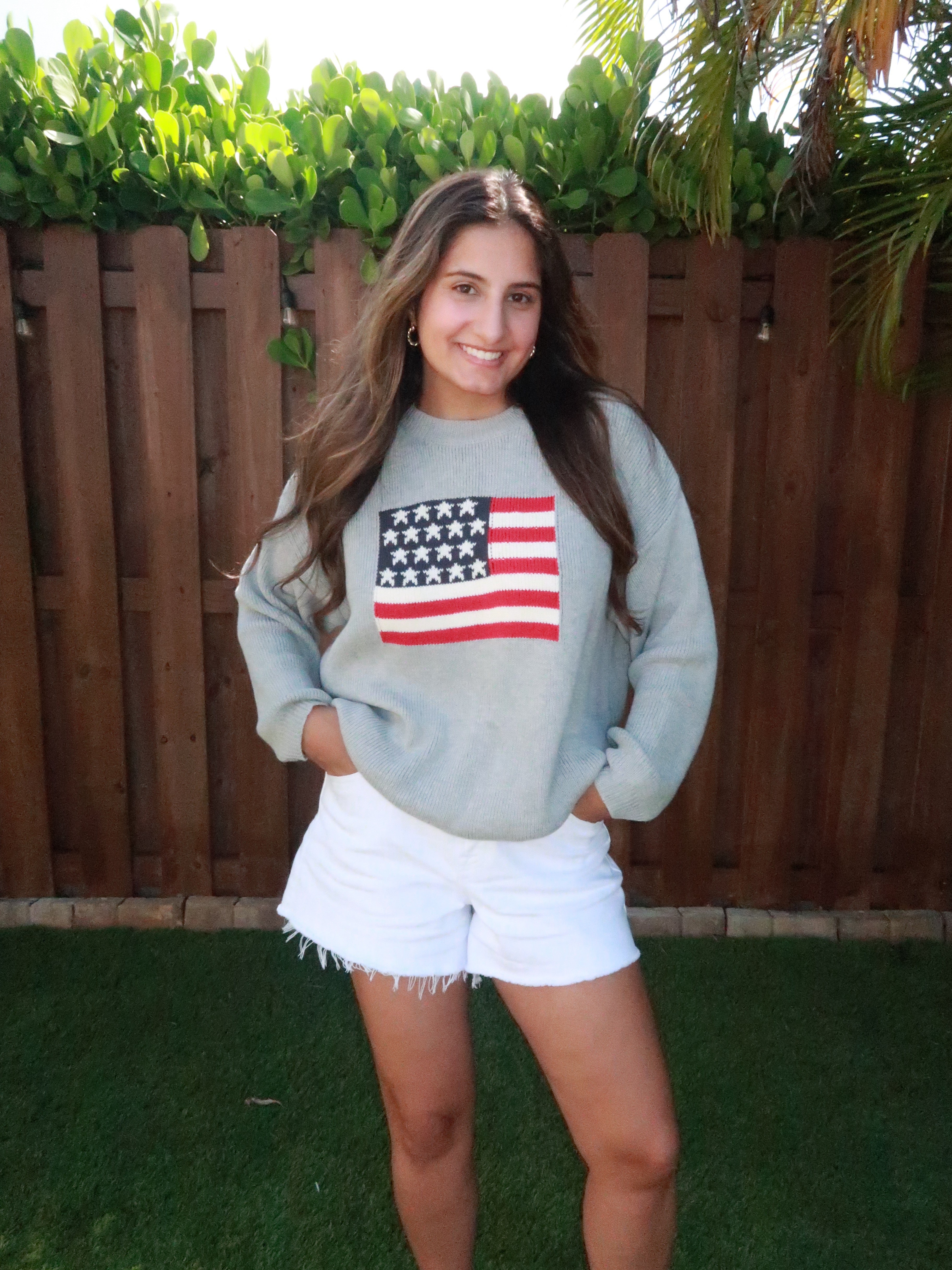 GREY STARS & STRIPES KNIT SWEATER