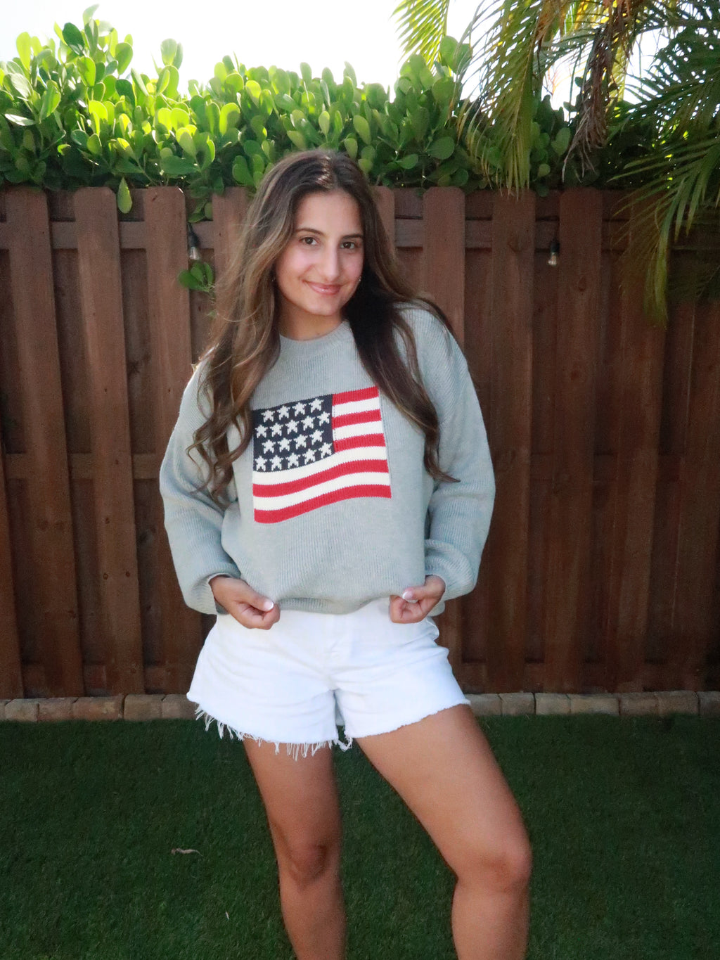 GREY STARS & STRIPES KNIT SWEATER