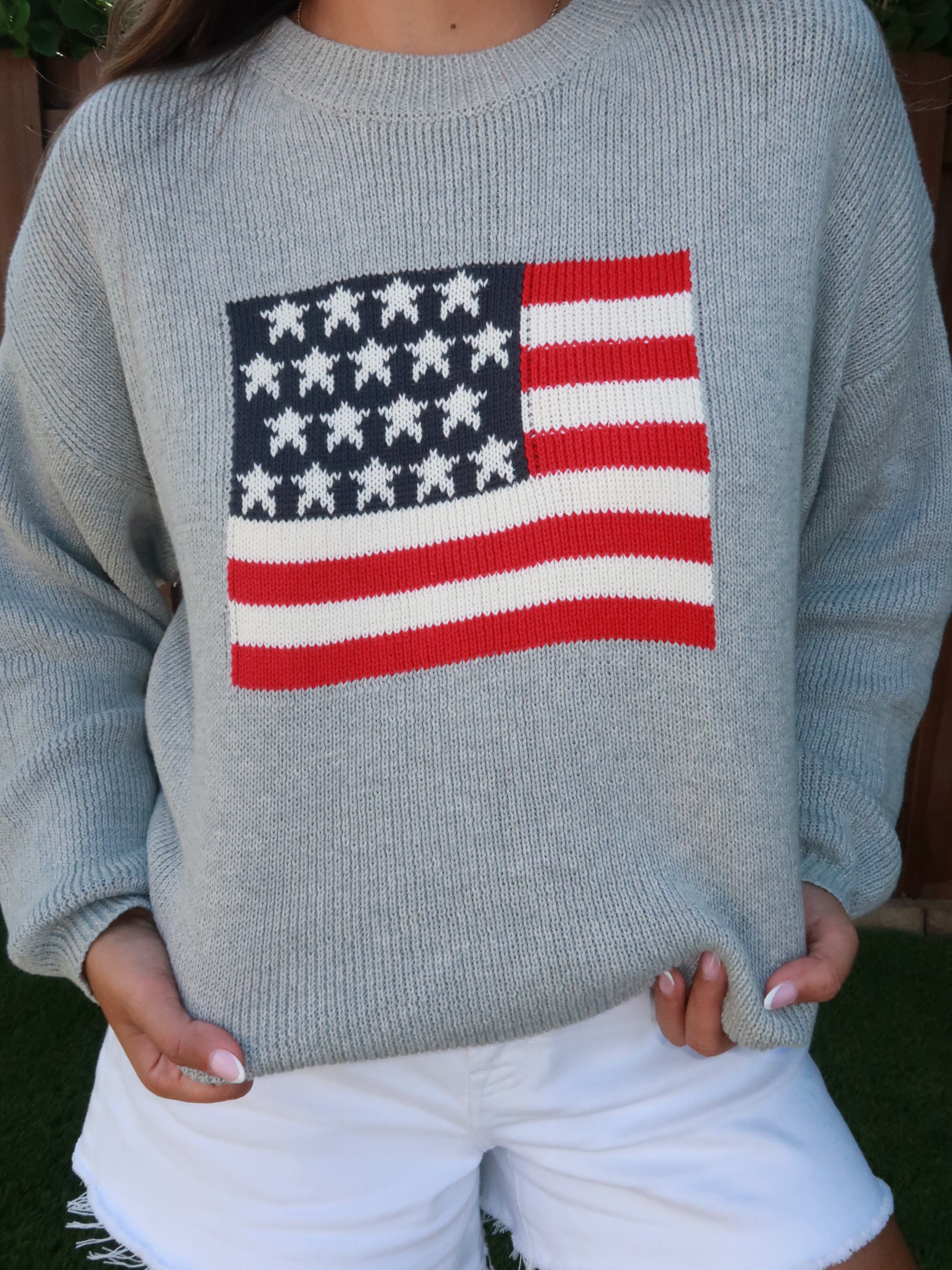 GREY STARS & STRIPES KNIT SWEATER