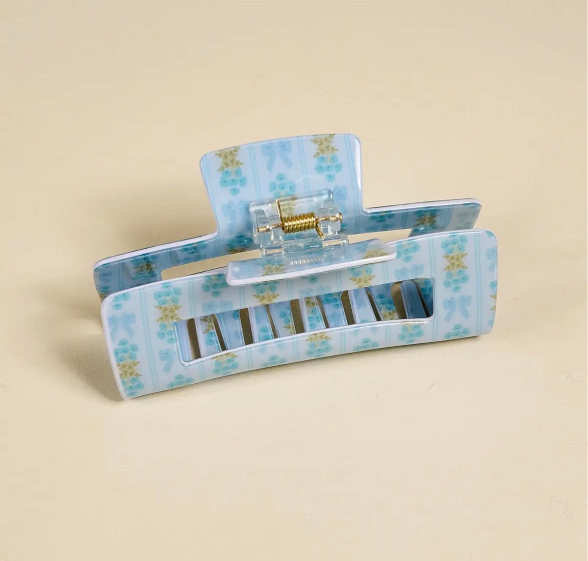 Floral blue claw clip