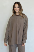 Catching flights fleece lounge set- Brownstone Mocha