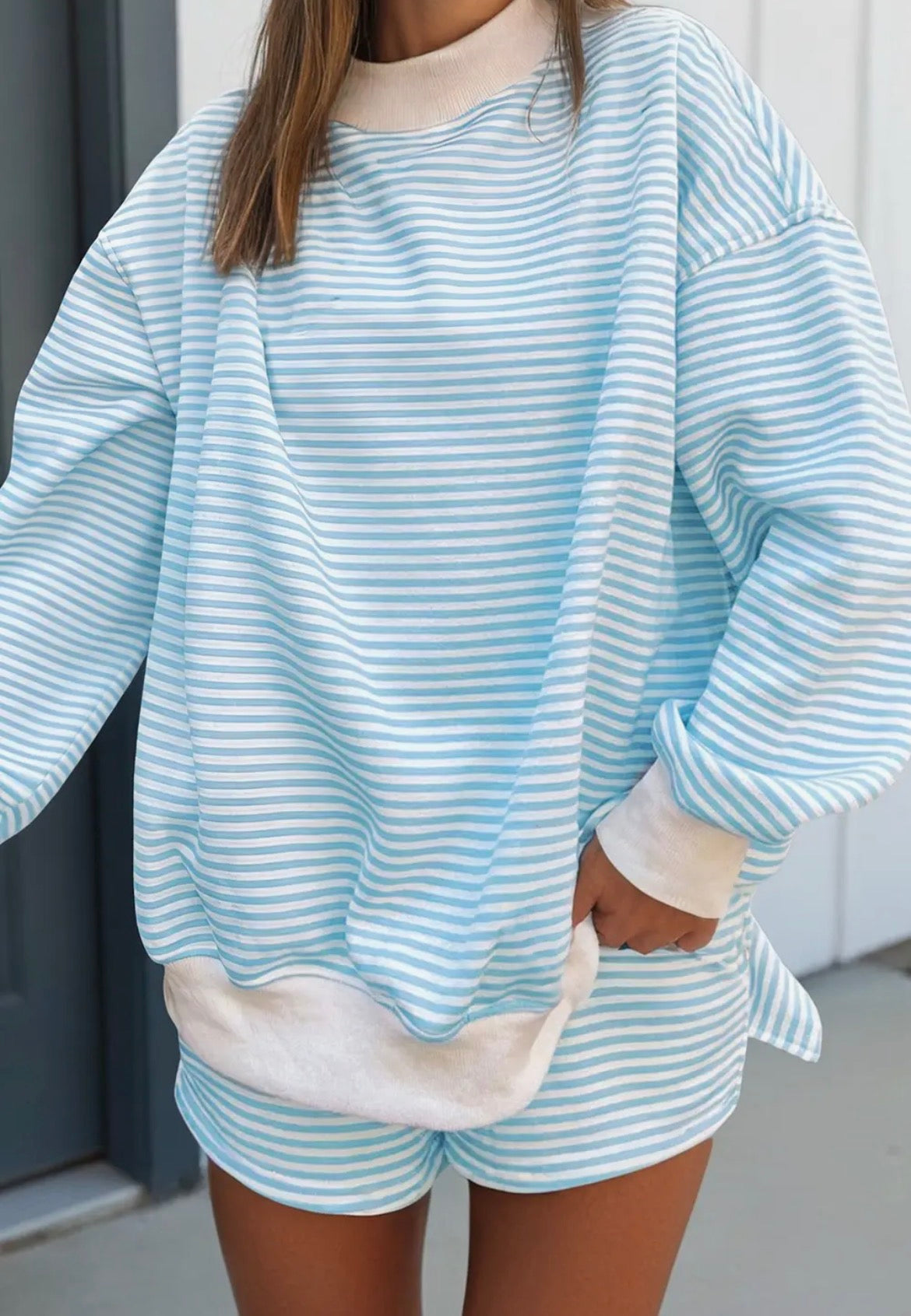 Haley Blue Stripe Lounge Set PRE-ORDER: This item is expected to arrive to us between June 8–18. Orders will be shipped out shortly after