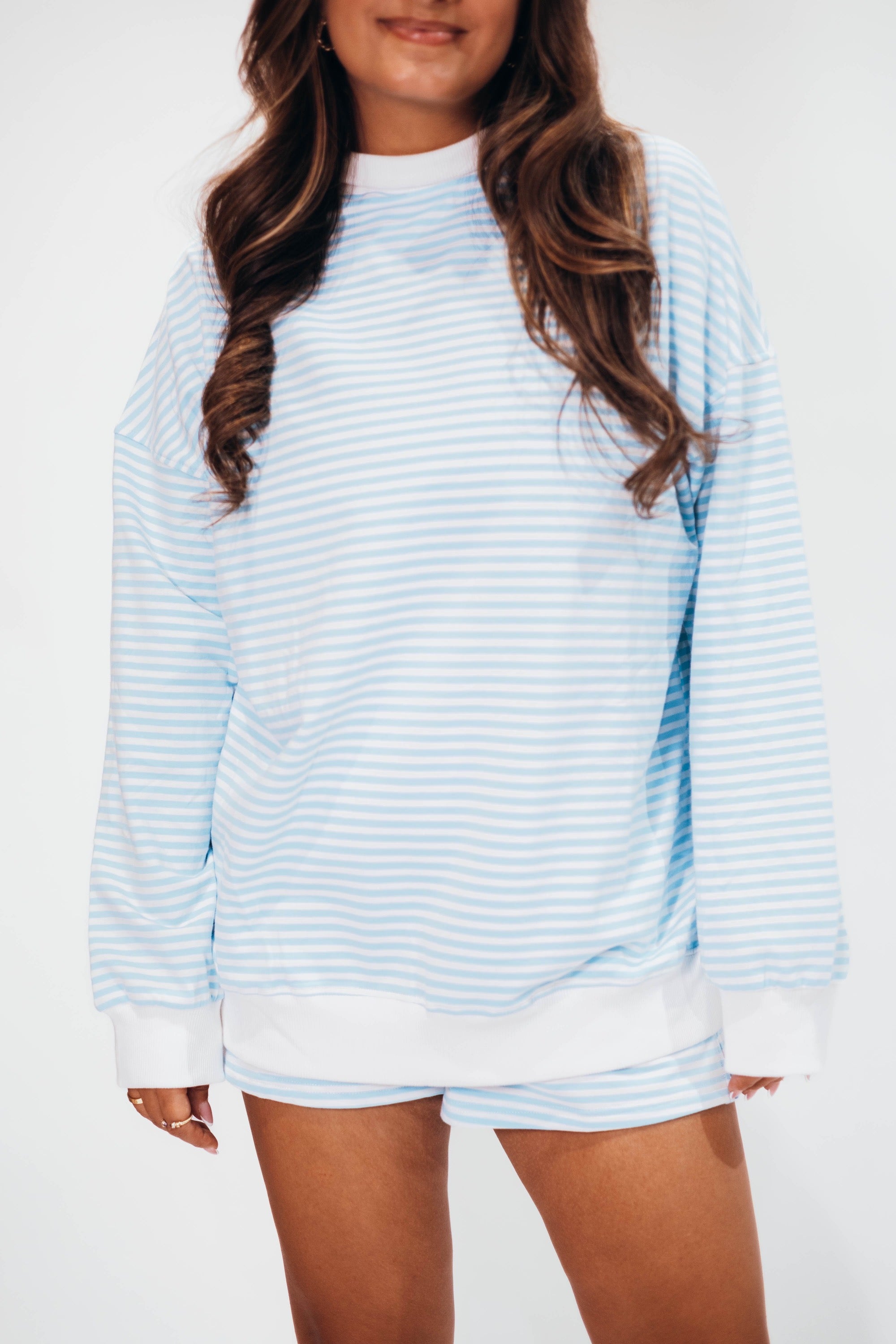 Haley Blue Stripe Lounge Set PRE-ORDER: This item is expected to arrive to us between June 8–18. Orders will be shipped out shortly after