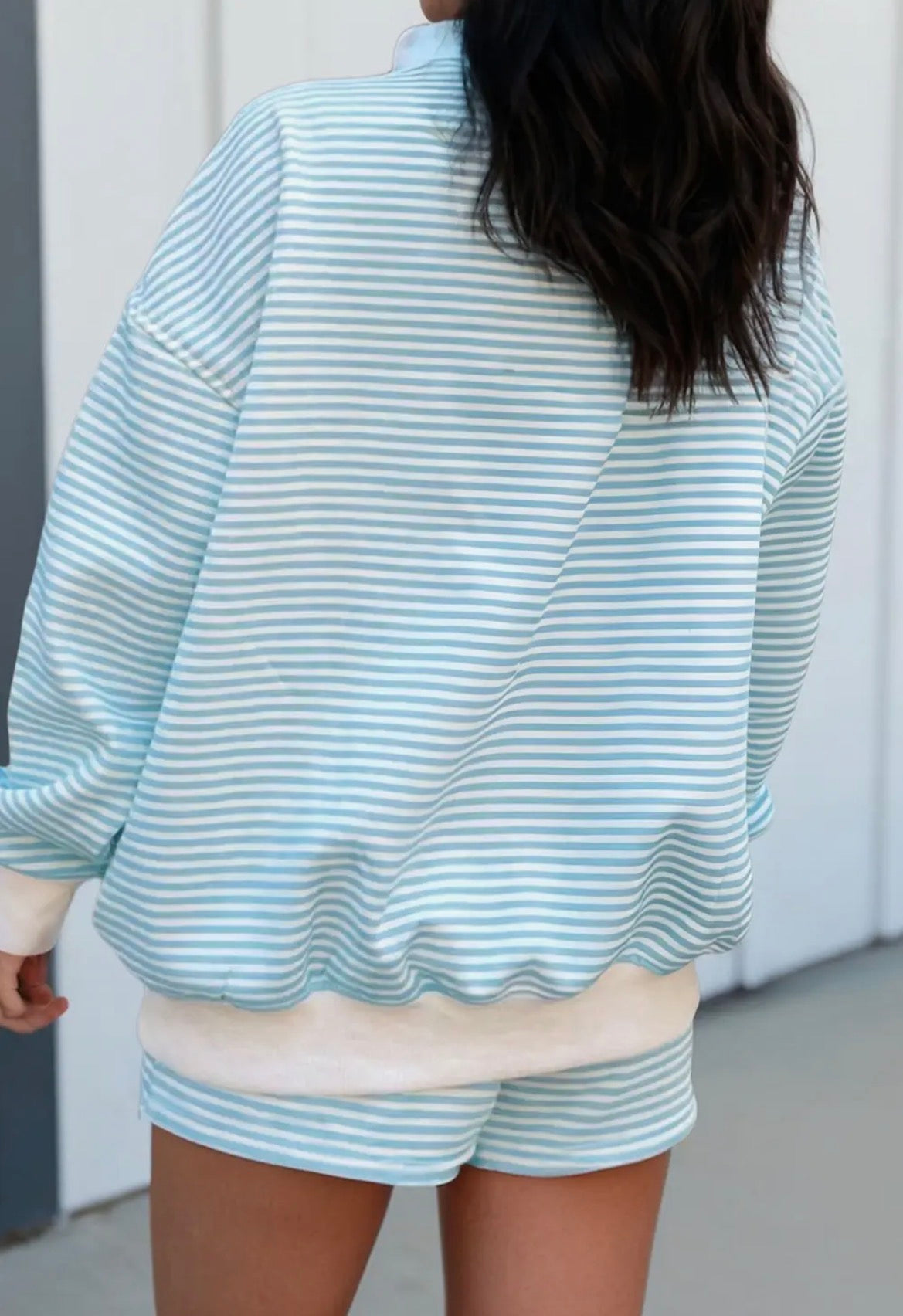 Haley Blue Stripe Lounge Set PRE-ORDER: This item is expected to arrive to us between June 8–18. Orders will be shipped out shortly after