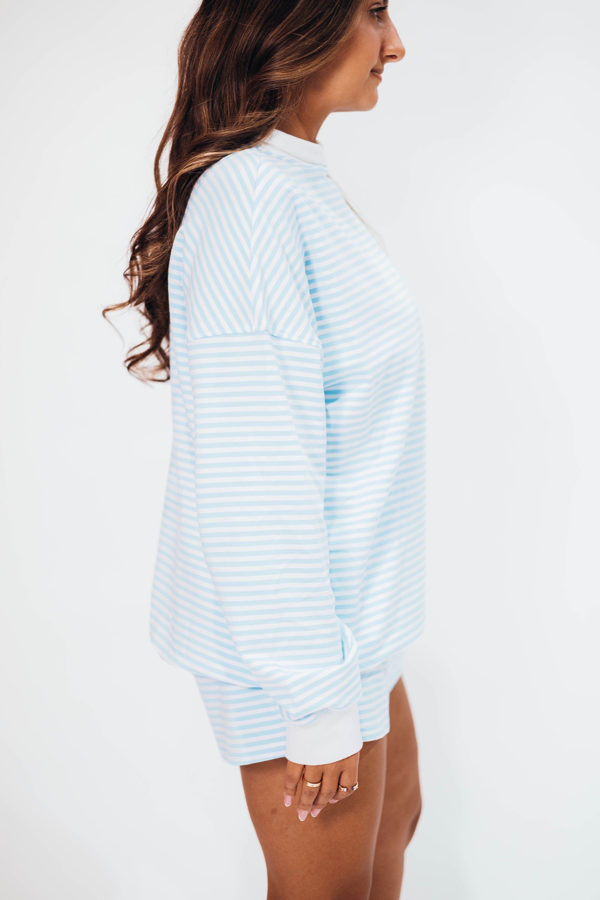 Haley Blue Stripe Lounge Set PRE-ORDER: This item is expected to arrive to us between June 8–18. Orders will be shipped out shortly after