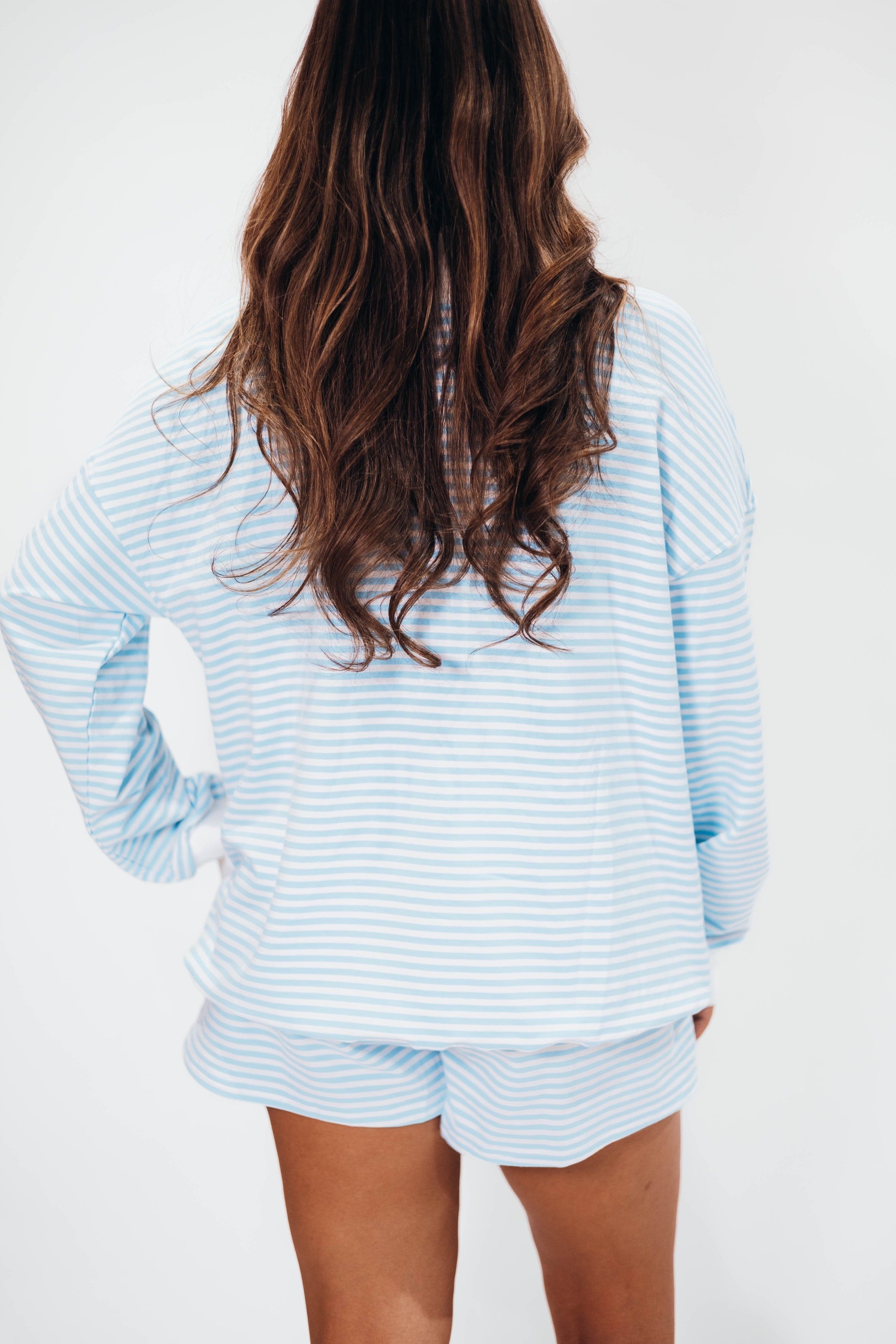 Haley Blue Stripe Lounge Set PRE-ORDER: This item is expected to arrive to us between June 8–18. Orders will be shipped out shortly after